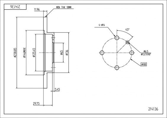 HART 214 136: Remschijf Ø: 239mm, volledig, Ø: 239mm