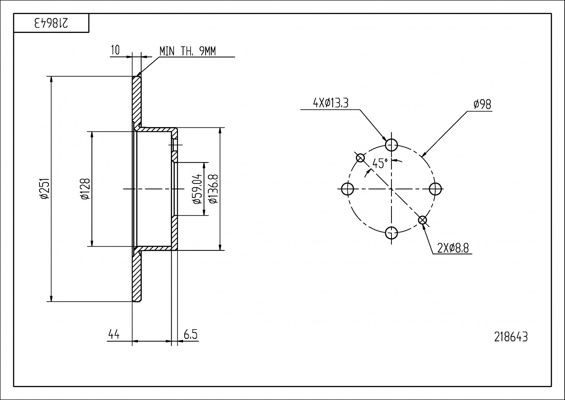 HART 218 643: Bremsscheibe PREMIUM LINE Ø: 251,5mm, voll, Ø: 251,5mm