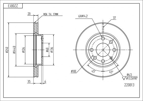 HART 220 813: Bremžu diski Ø: 240mm, ventilējams, Ø: 240mm