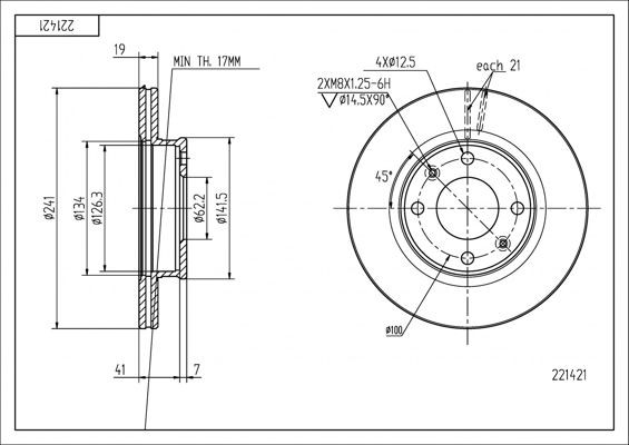 HART 221 421: Bremžu diski Ø: 241mm, ar iekšējo ventilāciju, Ø: 241mm