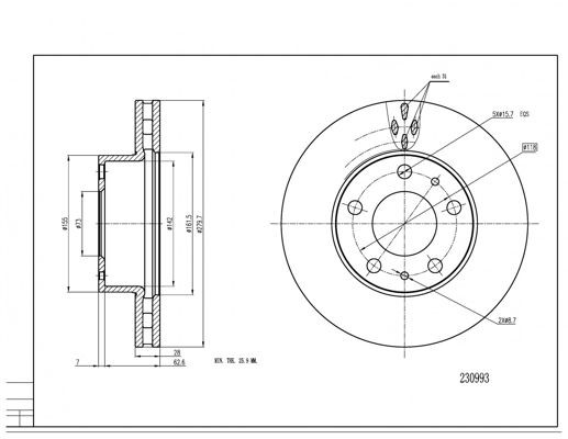 HART 230 993: Спирачен диск Ø: 280mm, вентилиран, Ø: 280mm