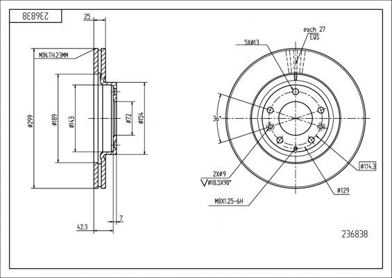 HART 236 838: Bromsskiva Ø: 299mm, ventilerad, Ø: 299mm