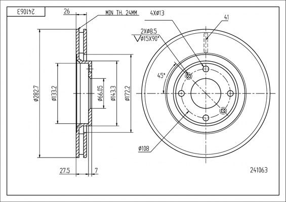 HART 241 063: Remschijf PREMIUM LINE Ø: 283mm, Geventileerd, Ø: 283mm