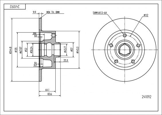 HART 241 092: Remschijf PREMIUM LINE Ø: 245mm, volledig, Ø: 245mm
