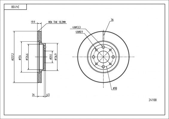 HART 241 108: Remschijf PREMIUM LINE Ø: 257mm, Geventileerd, Ø: 257mm