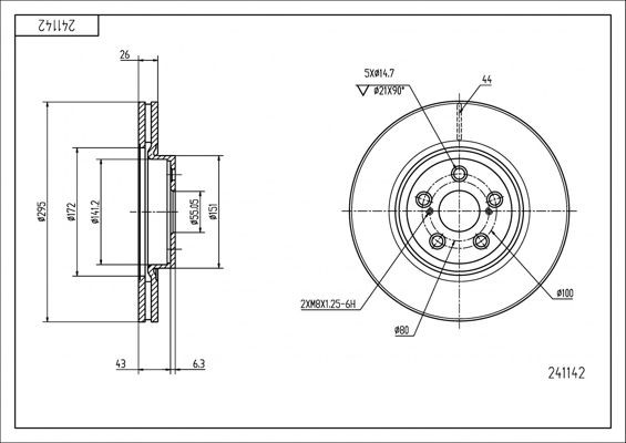 HART 241 142: Bremsscheibe PREMIUM LINE Ø: 295mm, Belüftet, Ø: 295mm