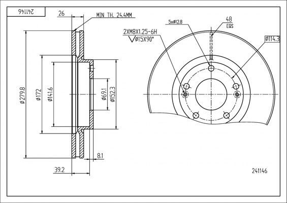 HART 241 146: Bremžu diski PREMIUM LINE Ø: 280mm, ventilējams, Ø: 280mm