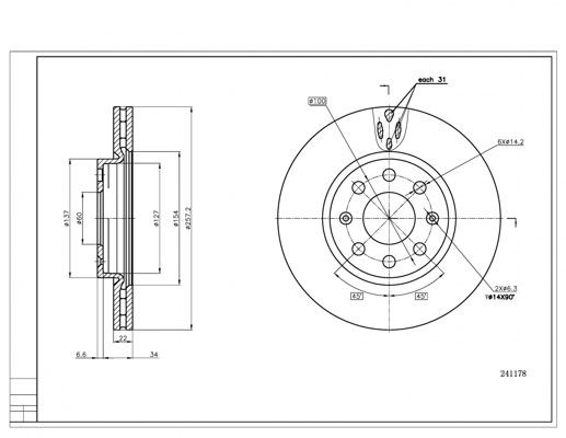 HART 241 178: Bremseskive PREMIUM LINE Ø: 257mm, ventileret, Ø: 257mm