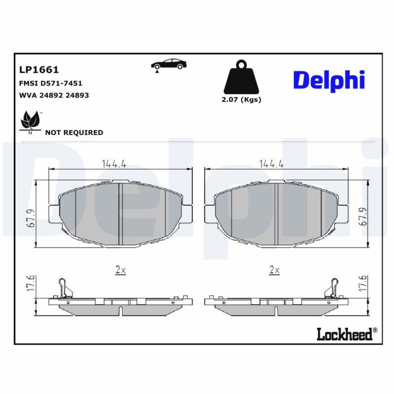 DELPHI LP1661: Fékbetét készlet, tárcsafék Tartozékok nélkül, csikorgásgátló lemezzel