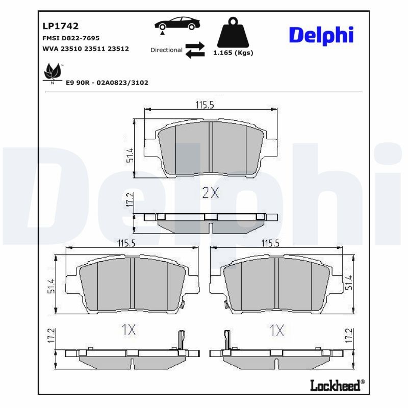 DELPHI LP1742: Bremžu kluči bez piederumiem, ar piespiedējplāksni