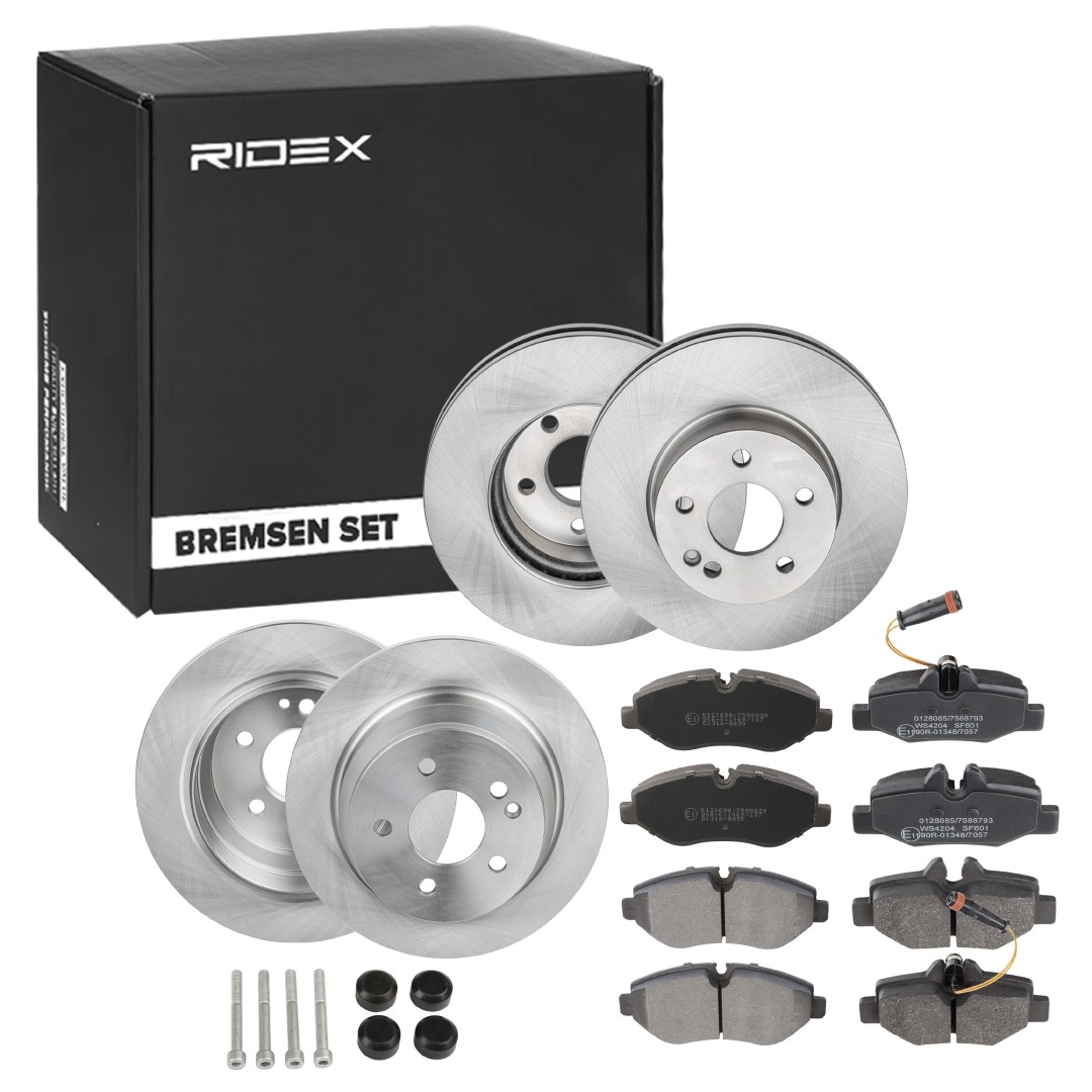 RIDEX 3405B1758: Zestaw do hamulców, hamulce tarczowe Oś tylna, Oś przednia, Ø: 296,0, 300,0[mm], pełny, z wentylacją wewnętrzną