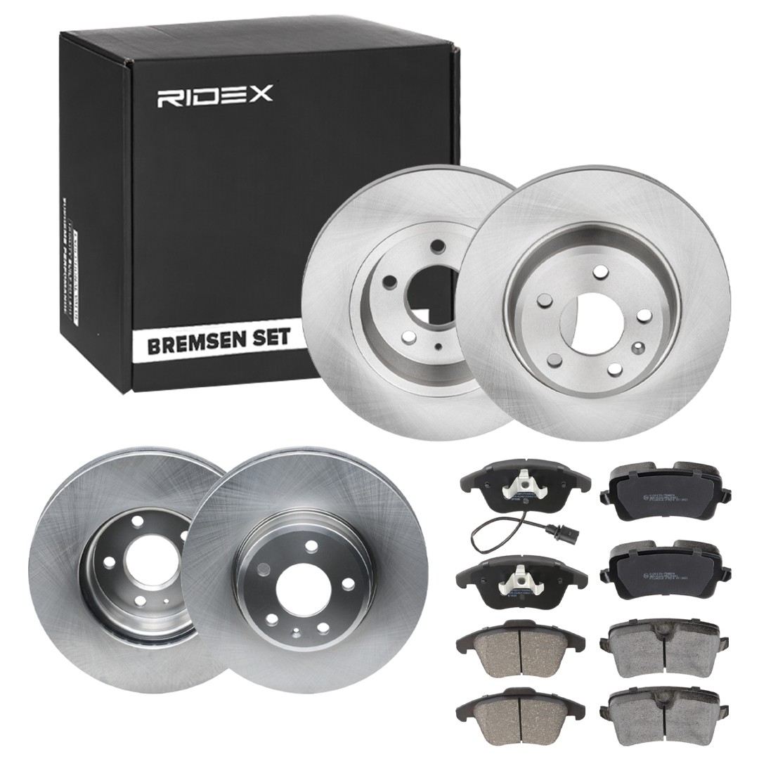 RIDEX 3405B1761: Remschijven en blokken Vooras, Achteras, Ø: 314,0, 300mm, interne ventilatie, volledig