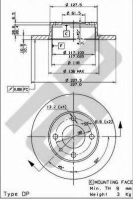 METZGER 14087: Bremseskive Ø: 227mm, fuldstændigt, CST216