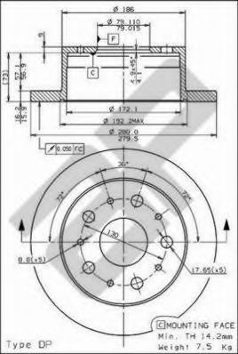 METZGER 14808: Piduriketas Ø: 280mm, täis, koos turvakruvide kopmlektiga, CST216