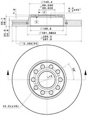 METZGER 25104 E: Piduriketas Ø: 288mm, sisemine õhutus, koos turvakruvide kopmlektiga, CST218