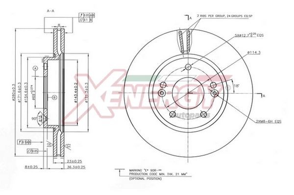 AP XENERGY X602894: Bremžu diski Priekšējais tilts, Ø: 280mm, ventilējams, Ø: 280mm