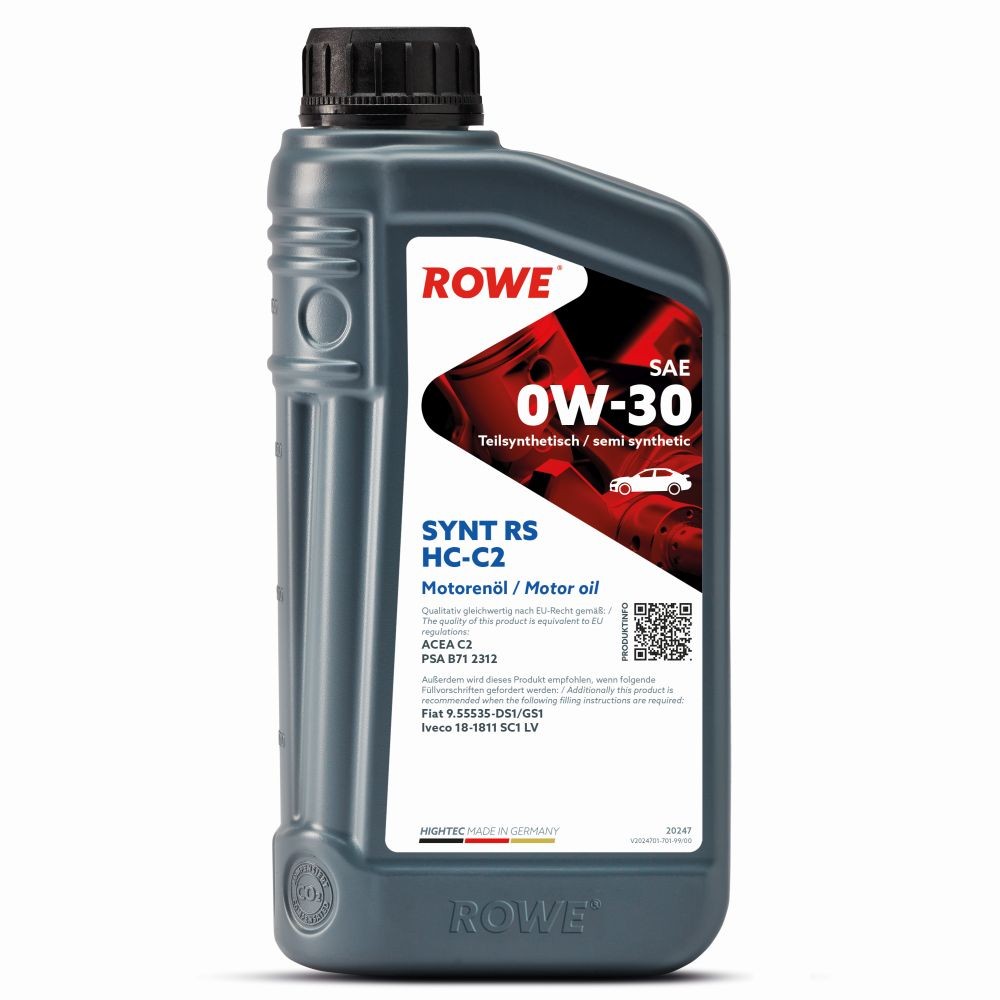 ROWE 20247-0010-99: Motorový olej 1l, 0W-30 HIGHTEC, SYNT RS HC-C2