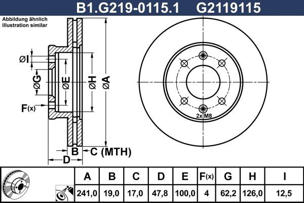 GALFER B1.G219-0115.1: Bremžu diski Ø: 241mm, ventilējams, Ø: 241mm, pārklāts