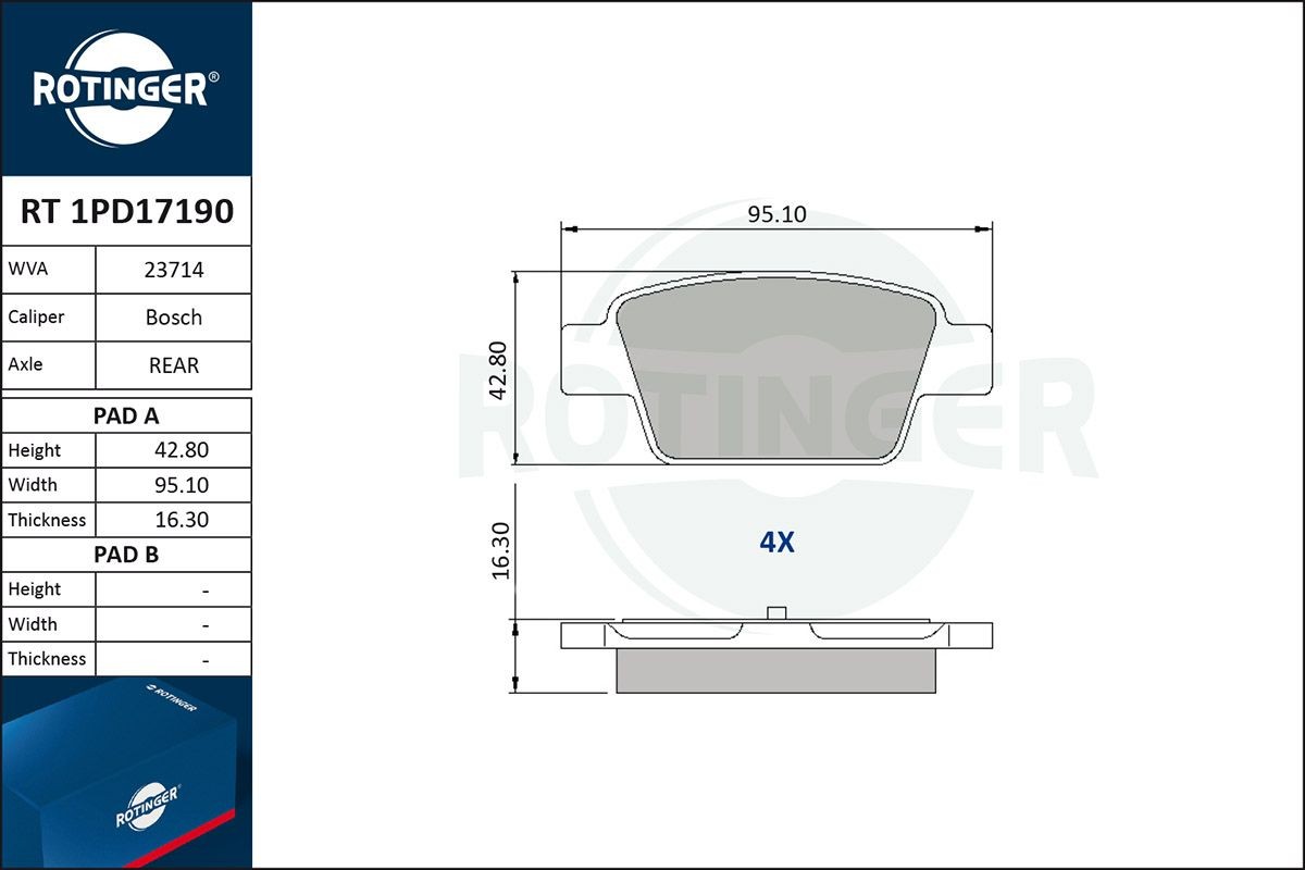 ROTINGER RT 1PD17190: Bremsbeläge mit Anti-Quietsch-Blech