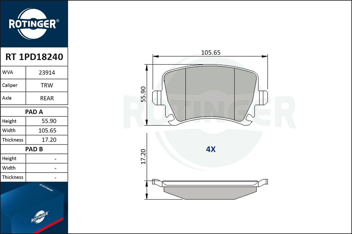ROTINGER RT 1PD18240 Bremsbeläge mit Anti-Quietsch-Blech