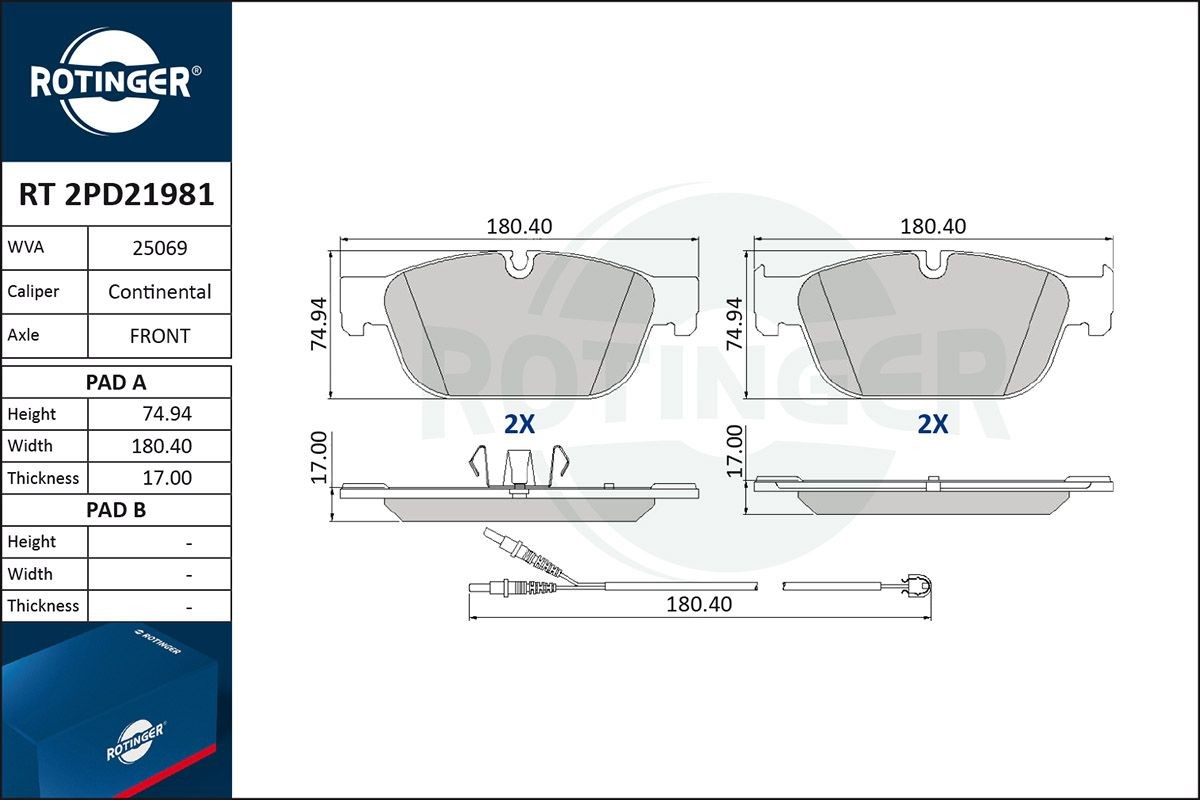 ROTINGER RT 2PD21981: Remblokken Met anti-kreukplaat