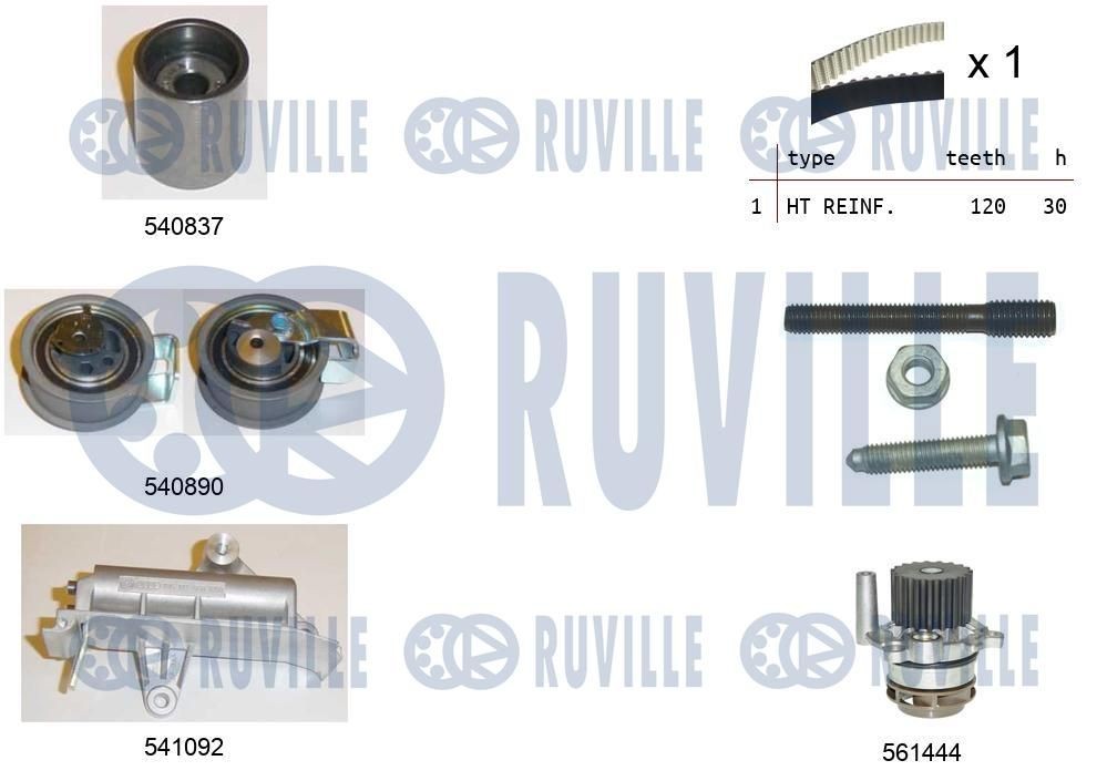 RUVILLE 5501381: Sada rozvodového řemene s vodní pumpou zuby: 120, Šířka: 30mm, s řemenem