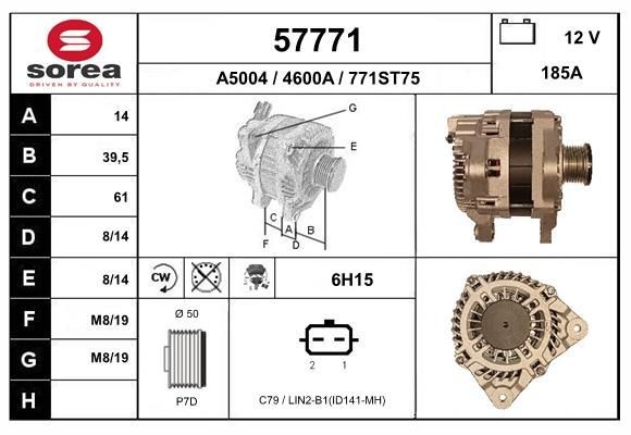 EAI 57771: Alternador 185A, com regulador integrado