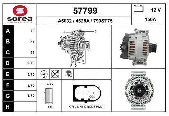 EAI 57799: Alternador 150A, com regulador integrado