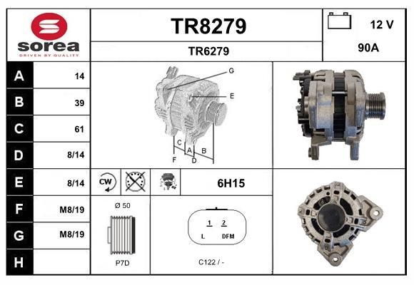 SNRA TR8279: Alternador 90A, com regulador integrado