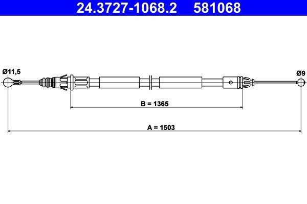 ATE 24.3727-1068.2: Handbremsseil 1503mm