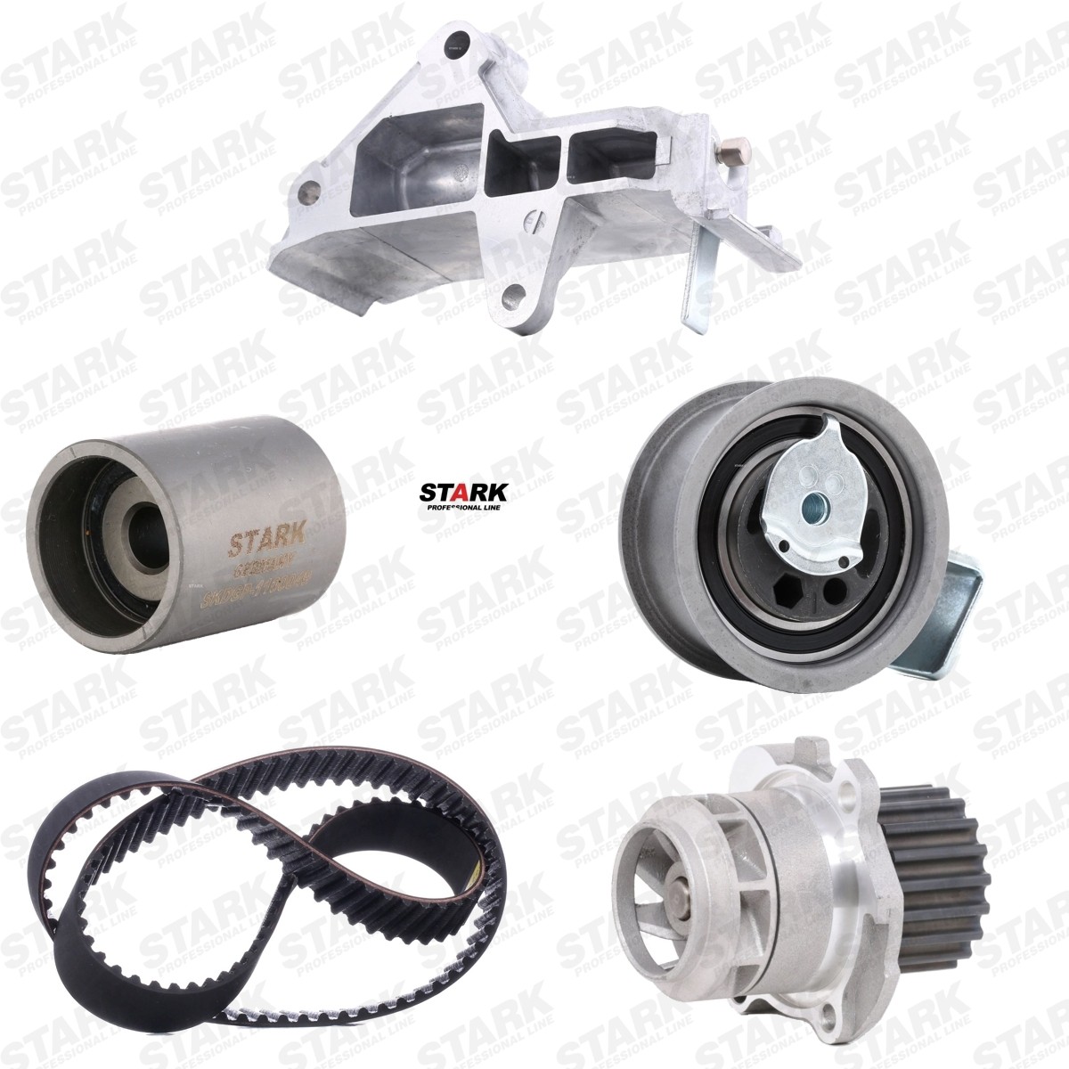 STARK SKWPT-0750579: Kit de distribution + pompe à eau Largeur: 30mm, sans kit de vis, avec amortisseur tendeur, poulie de tension