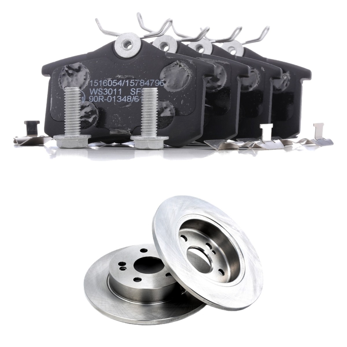 RIDEX 3405B2423: Kit de discos de freno y pastillas Eje trasero, Ø: 265,0mm, macizo