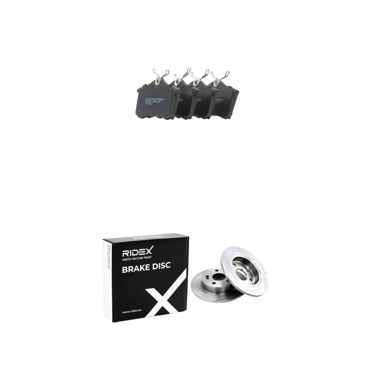 RIDEX 3405B2424: Disques et plaquettes de freins Essieu arrière, Ø: 265,0mm, plein