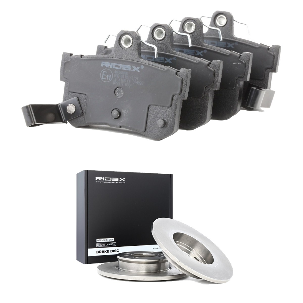 RIDEX 3405B2484: Bremseskiver og klodser bagaksel, Ø: 240mm, fuldstændigt