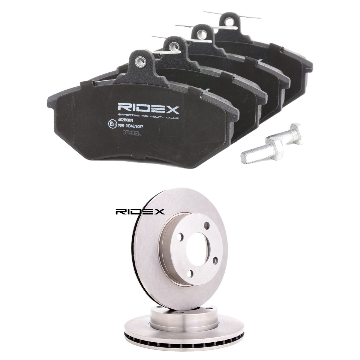 RIDEX 3405B2543: Bremseskiver og klodser foraksel, Ø: 256,0mm, indvendigt ventileret