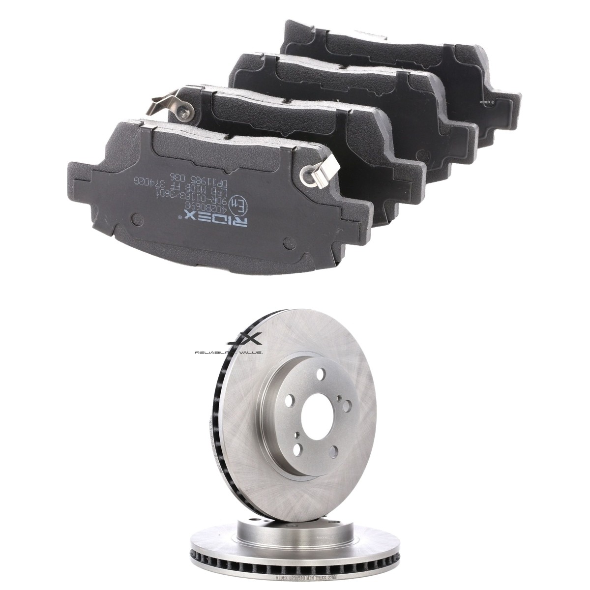 RIDEX 3405B2743: Bremseskiver og klodser foraksel, Ø: 255,0mm, indvendigt ventileret