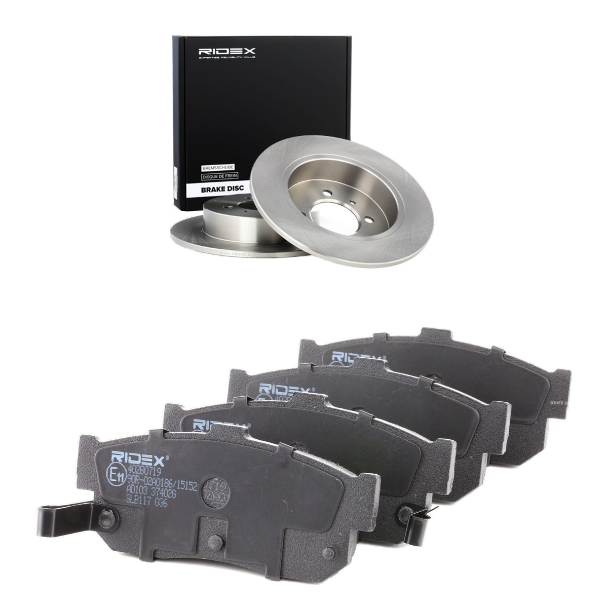 RIDEX 3405B3349: Bremseskiver og klodser bagaksel, Ø: 258mm, fuldstændigt