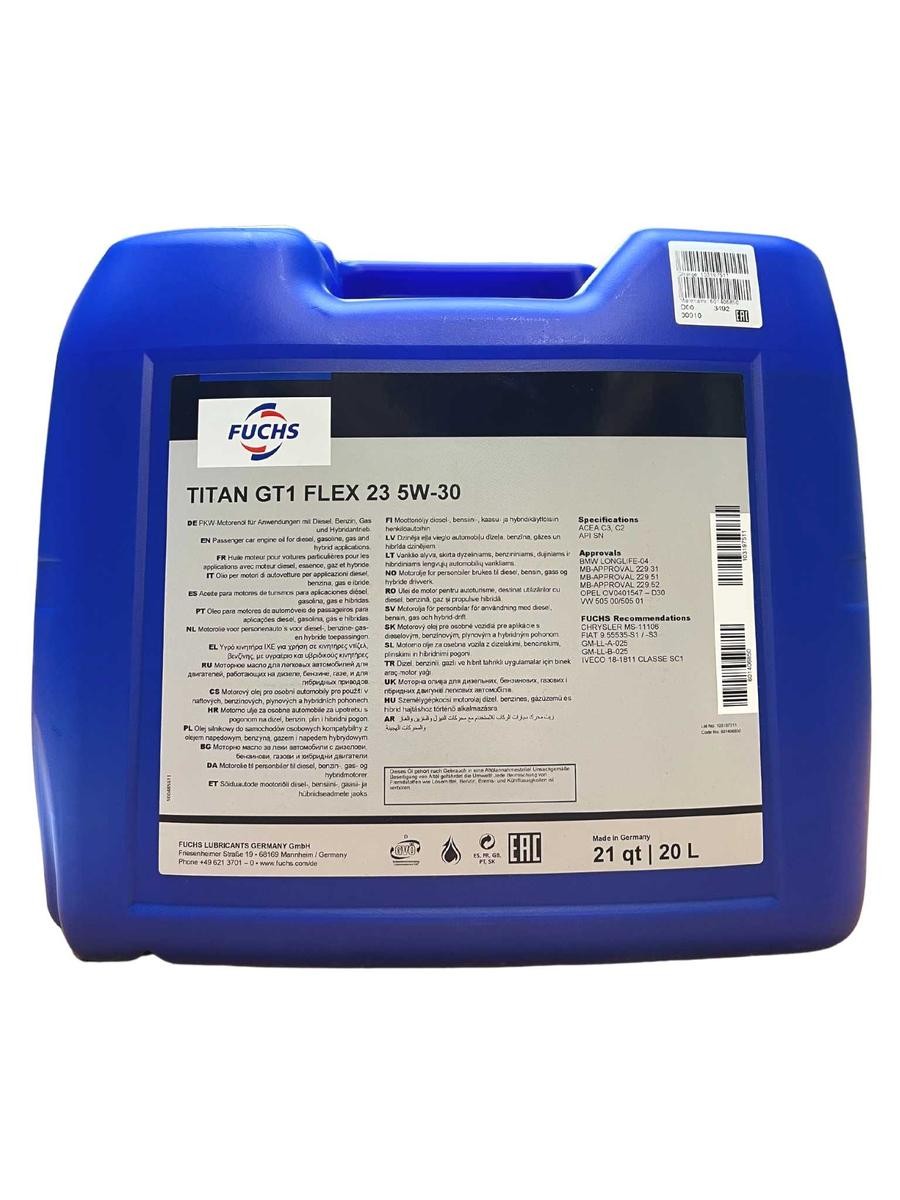 FUCHS 601406850: Huile moteur 20I, 5W-30 TITAN, GT1 Flex C23