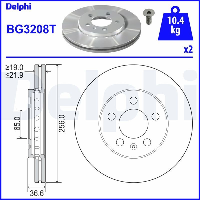 DELPHI BG3208T: Bremsscheibe Ø: 256mm, Belüftet, Ø: 256mm, geölt