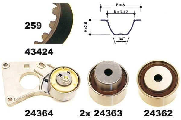 MAPCO 23424: Комплект ангренажен ремък брой на зъбите 1: 259