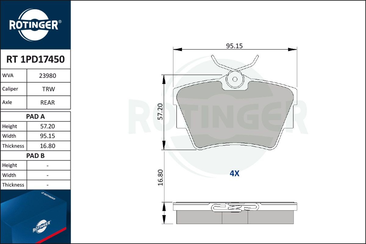 ROTINGER RT 1PD17450: Bremžu kluči ar piespiedējplāksni