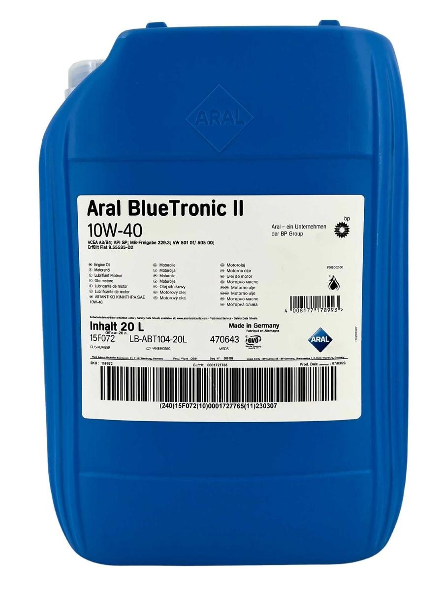 ARAL 15F072: Motorový olej Aral BlueTronic II 10W-40 20l, 10W-40 BlueTronic II