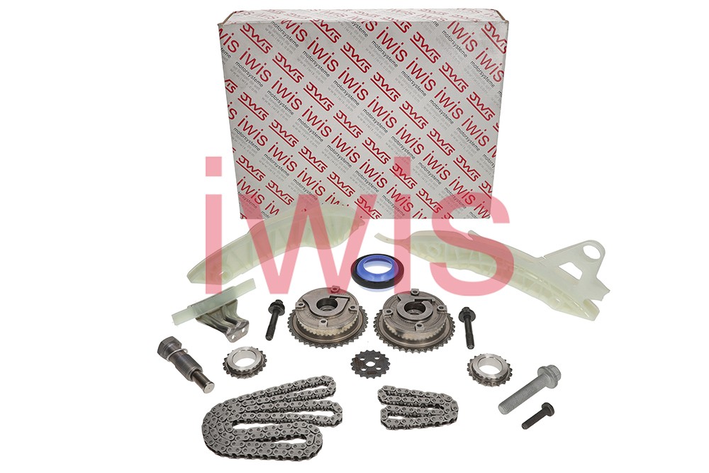 AIC 74704Set Steuerkettensatz iwis Original Erstausrüsterqualität, Made in Germany mit Gleitschienen, mit Kettenspanner, mit Nockenwellenversteller, mit Kurbelwellenzahnrad, mit Ölpumpenzahnrad, mit Wellendichtring-Kurbelwelle, Zahnräder auf Verschleiß prüfen und ggf. erneuern, mit Schrauben