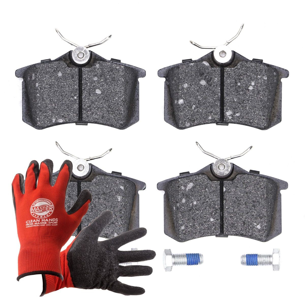 MASTER-SPORT 13046028192N-SET-MSP: Bromsbelägg PROMO Bakaxel, Anti-skrik-plåt