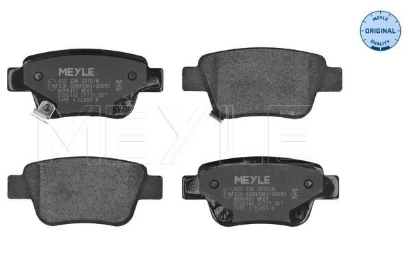MEYLE 025 236 2016/W: Remblokken Achteras, Met anti-kreukplaat, ORIGINAL Quality
