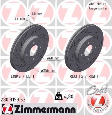 ZIMMERMANN 280.3153.53: Disco de freno BLACK Z Eje delantero, Ø: 262mm, ventilación interna, ranurado, Ø: 262mm, revestido