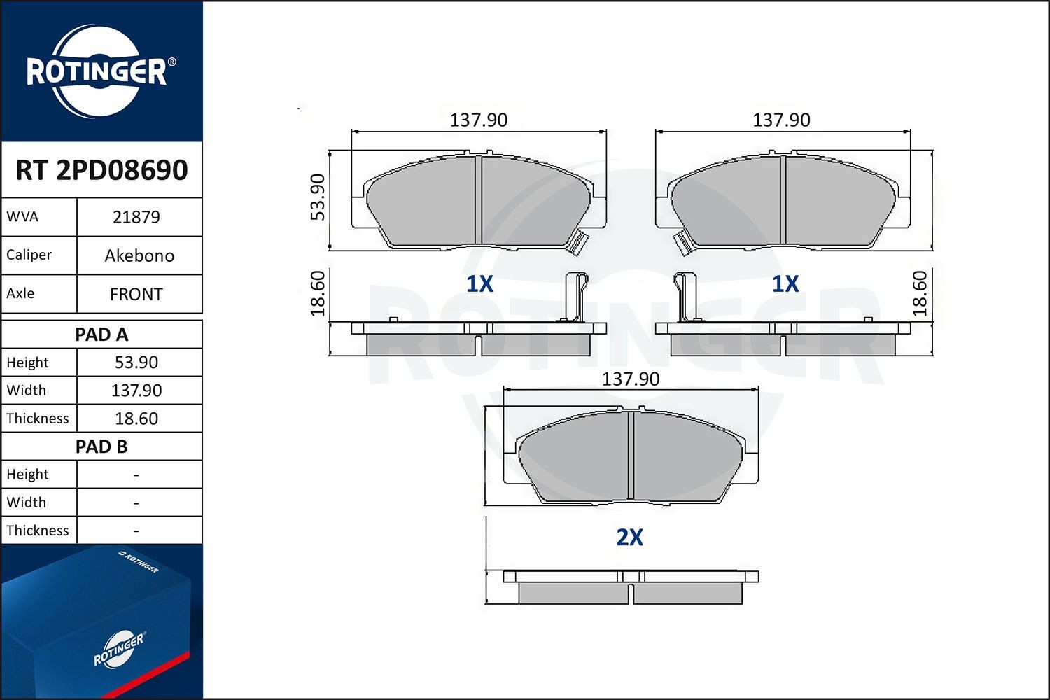 ROTINGER RT 2PD08690: Bromsbelägg