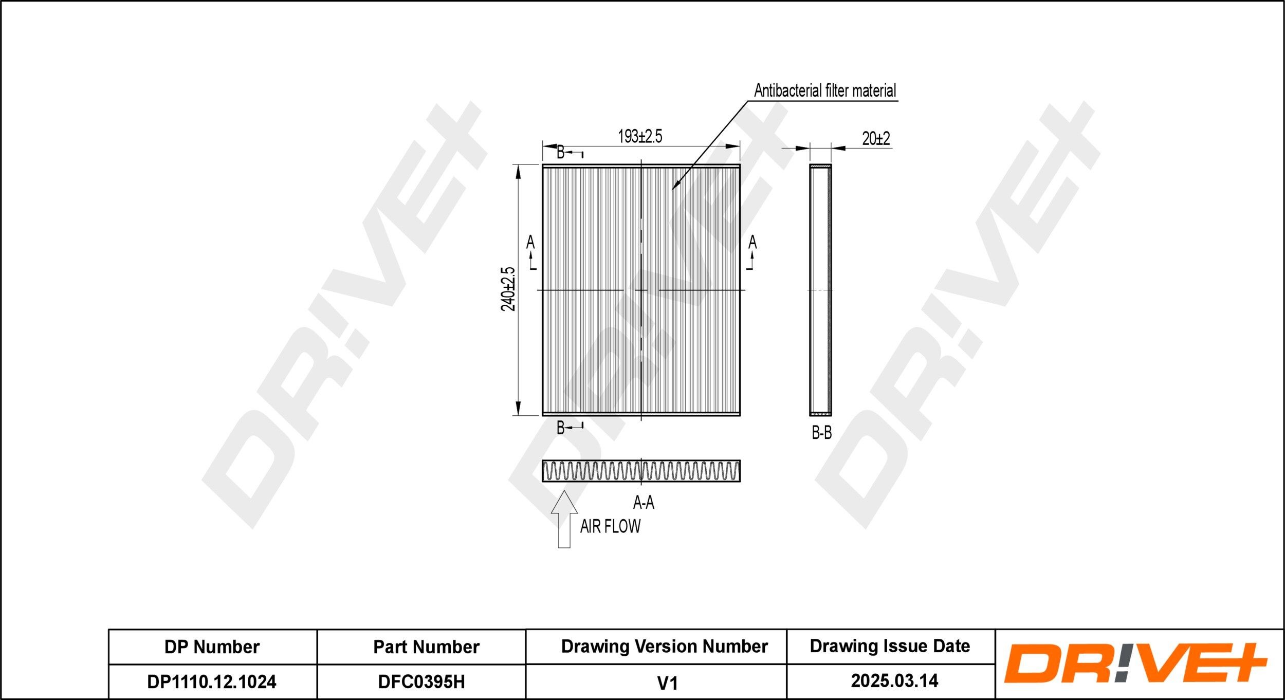 Dr!ve+ DP1110.12.1024: Pollenfilter med antibakteriel virkning