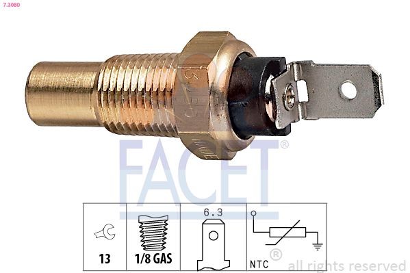 FACET 7.3080: Senzor, temperatura lichid de racire 1/8 GAS, Made in Italy - OE Equivalent