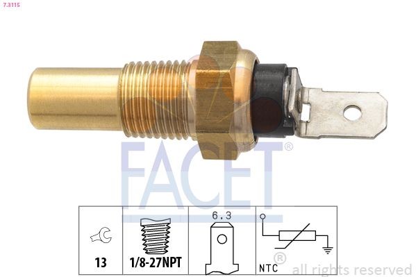 FACET 7.3115: Senzor, temperatura lichid de racire 1/8-27NPT, Made in Italy - OE Equivalent